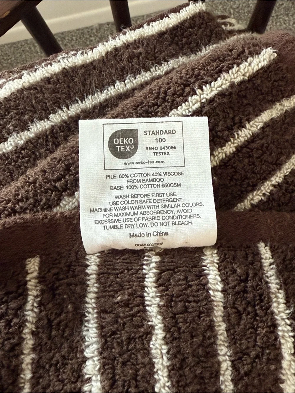 Cozy Earth Brown and White Striped Cotton Towels